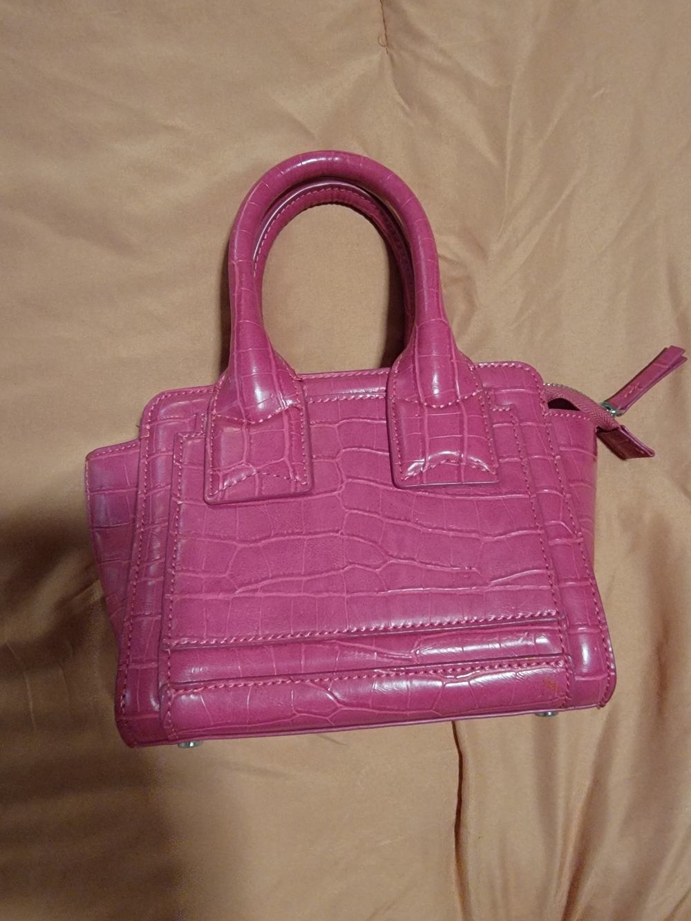 Zara Croc-Embossed Mini Top-Handle Bag in Fuchsia Pink
